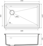 Превью картинка Гранитная мойка Rivelato LINO 654-L 1-чаш 650*440 brina #3