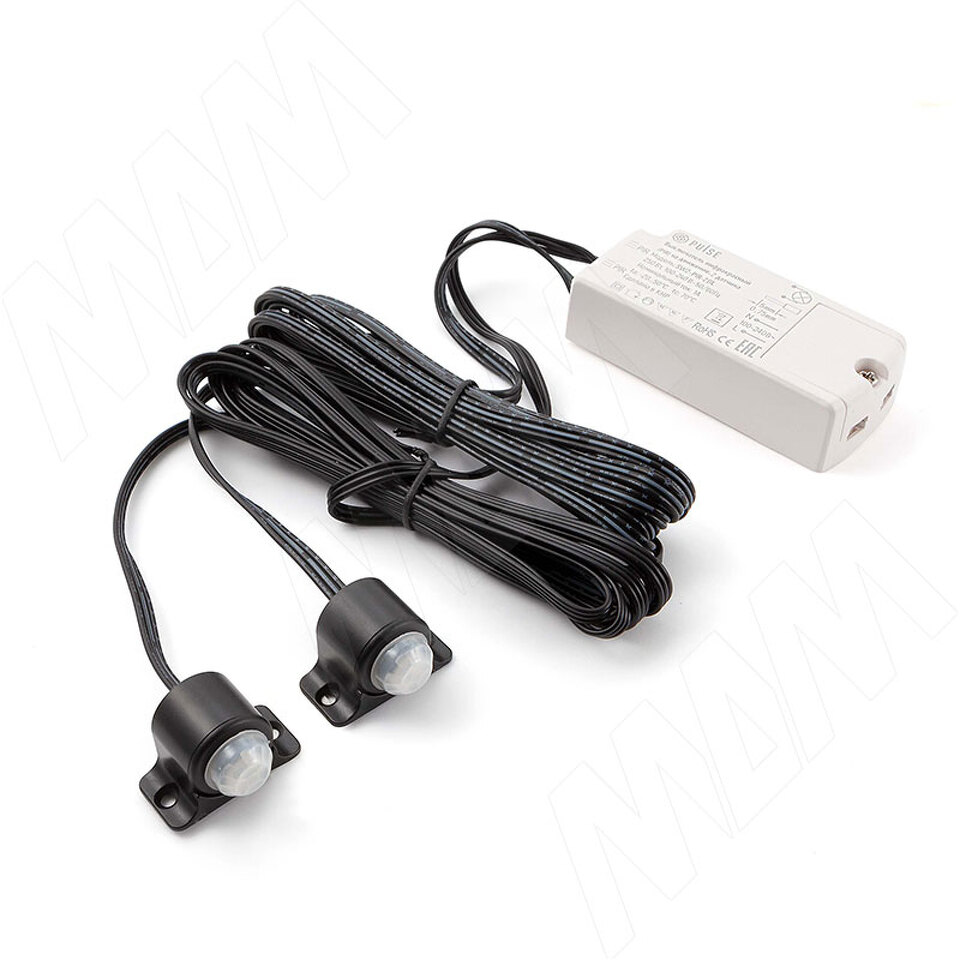 Фото PULSE Выключатель инфракрасный (PIR) на движение, 2 датчика, черный, 220V, 250W (SW2-PIR-2BL)
