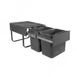 Превью картинка PULSE EASYBOX F40 Корзина встраиваемая для мусора выдвижная с доводчиком и крышкой-полкой, объём 30 (2x15) л, цвет тёмно-серый (EMB402-30DG) #2