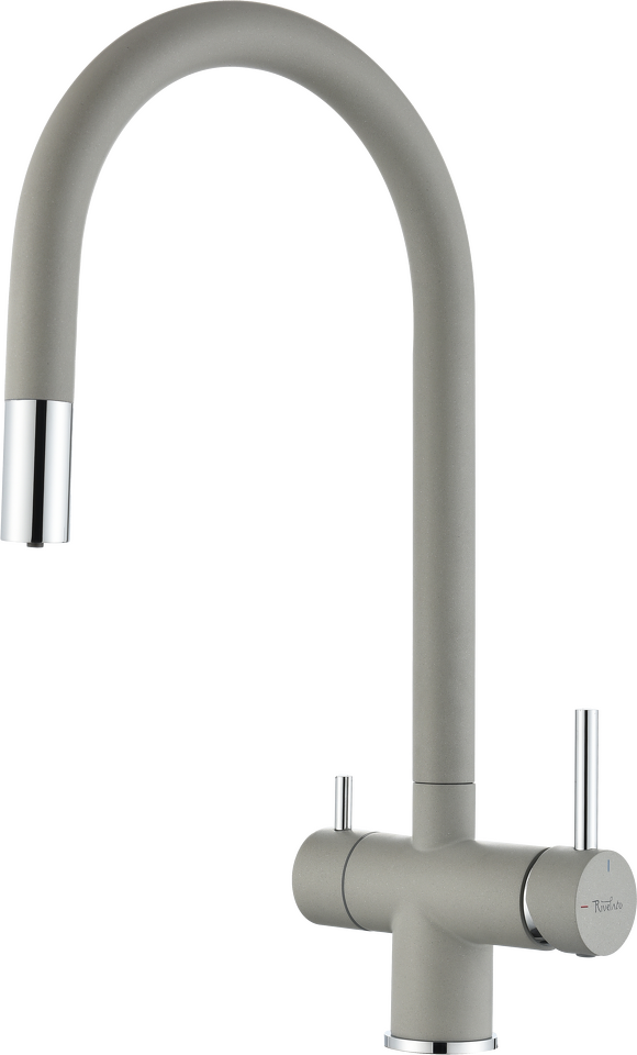Фото Смеситель для кухни Rivelato Trevi U-обр. с краном питьевой воды и выдвижной лейкой D-35мм grigio metallizzato cromo