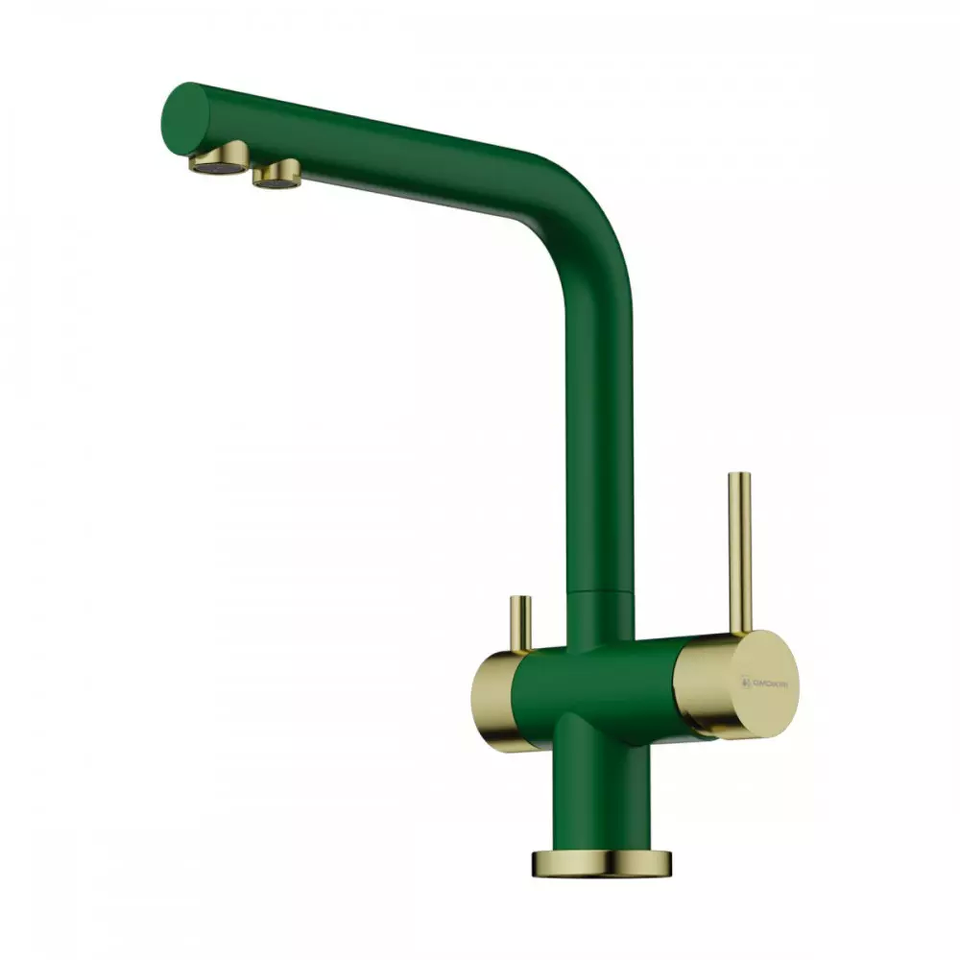 Фото Смеситель для кухни Omoikiri Nagano-RG-LG латунь/royal green/светлое золото