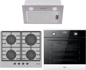 Картинка Haier духовой шкаф HOX-P11CGBG + газовая варочная панель HHX-G64CNG + вытяжка HVX-BI671X