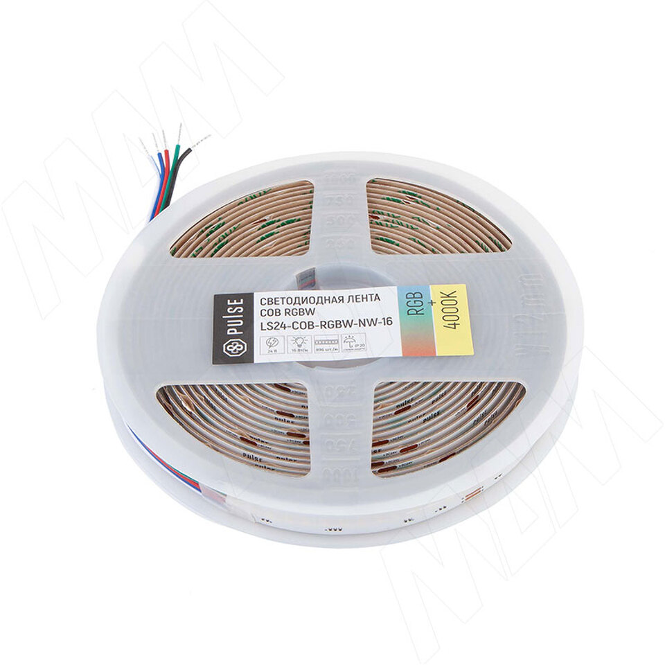 Фото PULSE ЛЮКС COB лента светодиодная, RGBW, 896 диодов, 24V, 5 м, CRI 90, RGB и нейтральный белый 4000К, IP20, 16W/1м, LUX (LS24-COB-RGBW-NW-16)