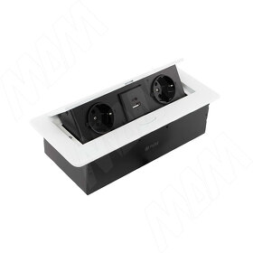 Картинка PULSE ПОП-АП Выдвижной блок розеток, 265*118 мм, 2 розетки, 1 USB, 1 USB Type-C, быстрая зарядка, белый, POP-UP (PU-S-2S1A1C-F-WH)