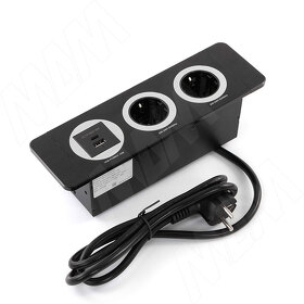 Картинка PULSE ДЕСК Открытый блок розеток, 254*80 мм, 2 розетки, 1 USB, 1 USB Type-C, быстрая зарядка, черный, DESK (DS-S-2S1A1C-F-BL)