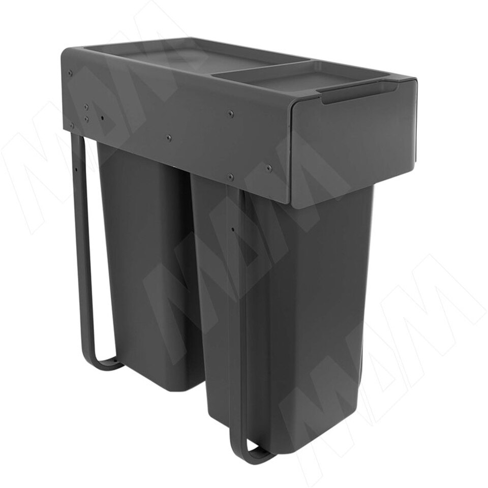 Фото PULSE EASYBOX F30 Корзина встраиваемая для мусора выдвижная с доводчиком и крышкой-полкой, объём 34 (2x17) л, цвет тёмно-серый (EMB302-34DG)