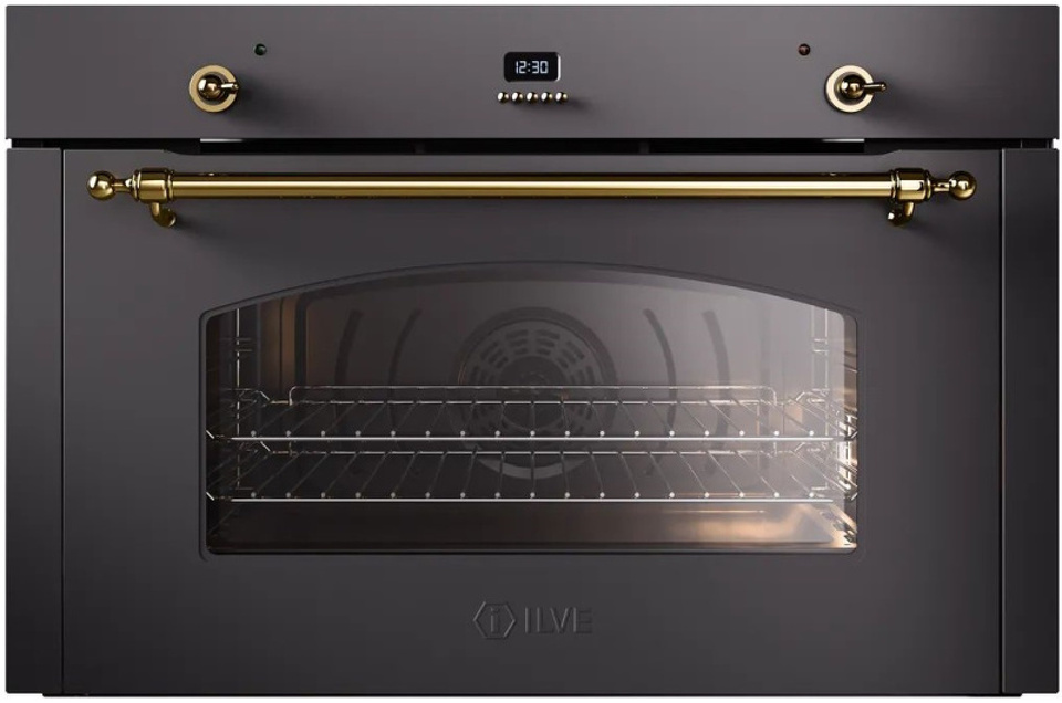 Фото Электрический духовой шкаф ILVE OV90SNE3/MGG матовый графит (фурн. латунь)