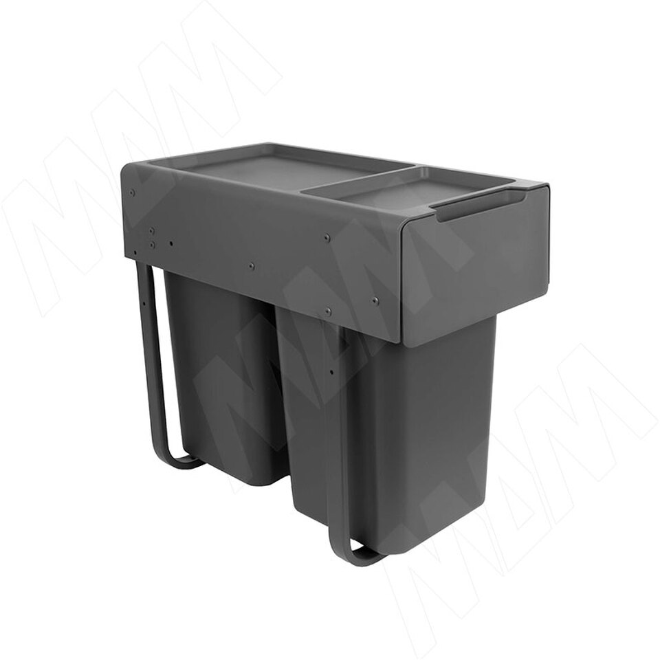 Фото PULSE EASYBOX F30 Корзина встраиваемая для мусора выдвижная с доводчиком и крышкой-полкой, объём 28 (2x14) л, цвет тёмно-серый (EMB302-28DG)