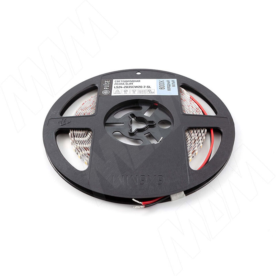 Фото PULSE ЛЮКС СЛИМ Лента светодиодная 2835/120, 24V, 5 м, основание 5 мм, CRI 90, холодный белый 6000К, IP20, 7W/1м, LUX SLIM (LS24-2835CW20-7-SL)