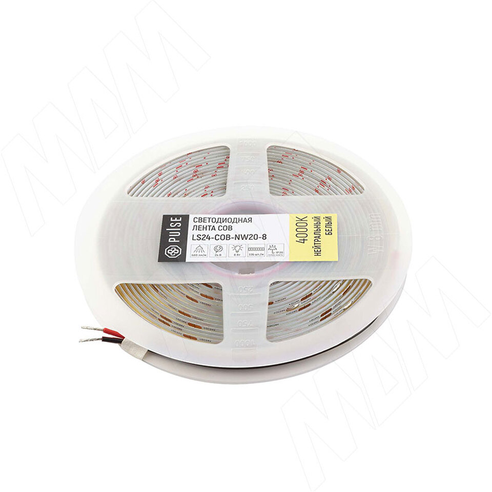 Фото PULSE ЛЮКС COB лента светодиодная, 420 диодов, 24V, 5 м, CRI 90, нейтральный белый 4000К, IP20, 10W/1м, LUX (LS24-COB-NW20-8)