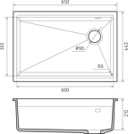 Превью картинка Гранитная мойка Rivelato LINO 654-R 1-чаш 650*440 topazio #3