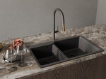 Превью картинка Смеситель для кухни Rivelato Asti U-обр. с выдвижной лейкой D-35мм Антрацит 501/золото #3