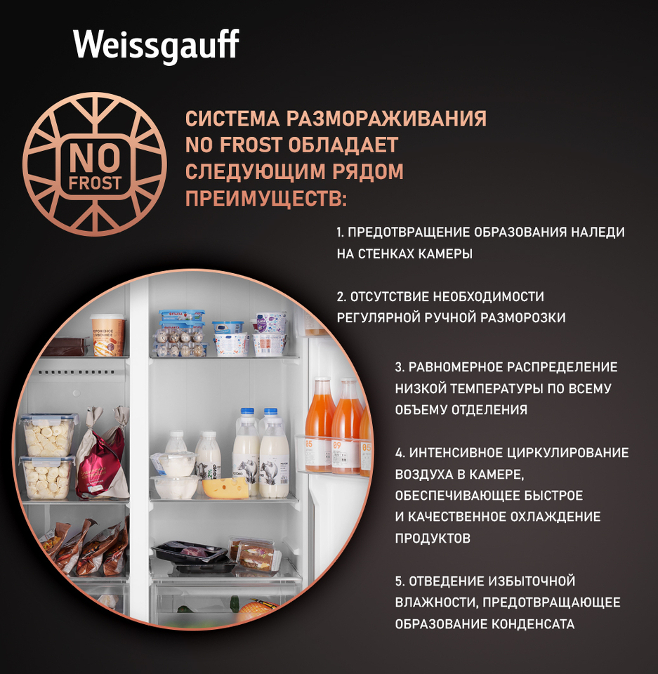 Фото  Холодильник side by side Weissgauff WSBS 600 BeG NoFrost Inverter
