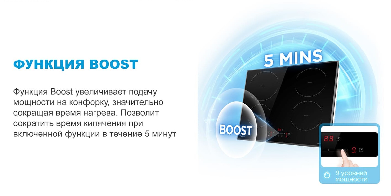 Преимущества Индукционная варочная панель Midea MIH64707F
