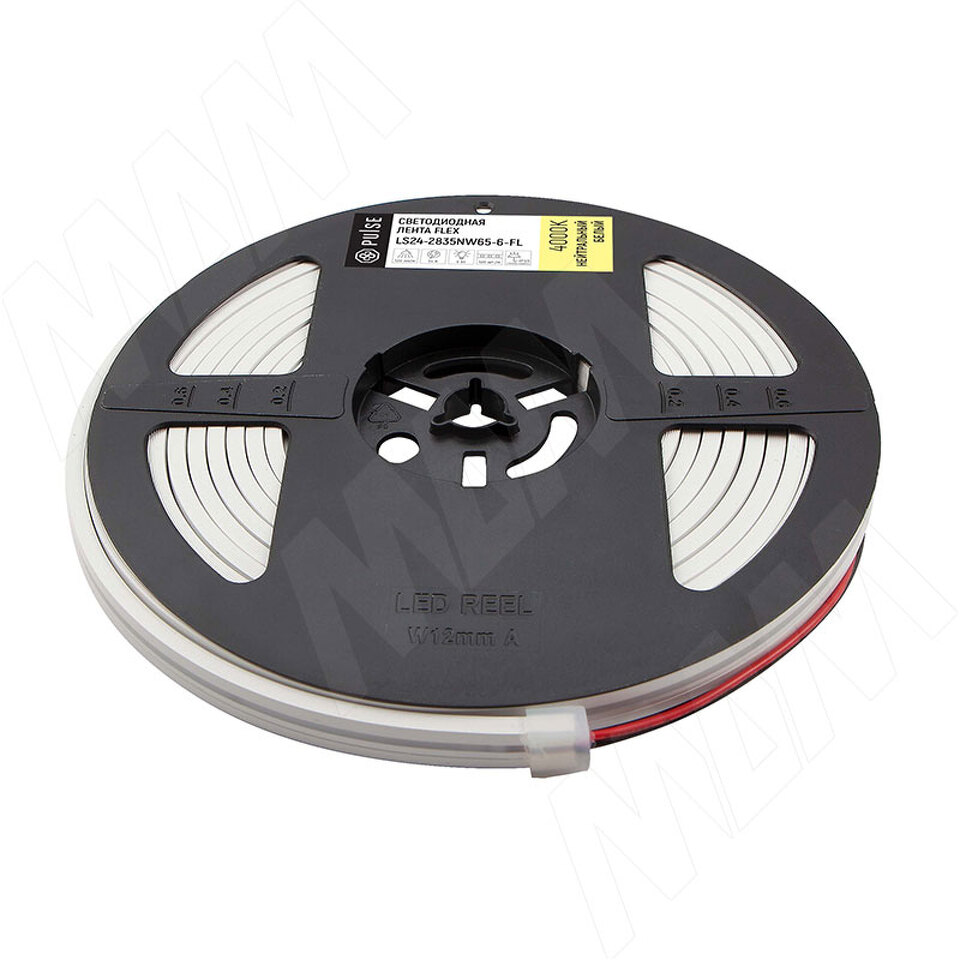 Фото PULSE ЛЮКС ФЛЕКС Лента светодиодная 2835/120, 24V, 5 м, гибкая, основание 4 мм, CRI 90, нейтральный белый 4000К, IP65, 6W/1м, LUX FLEX (LS24-2835NW65-6-FL)