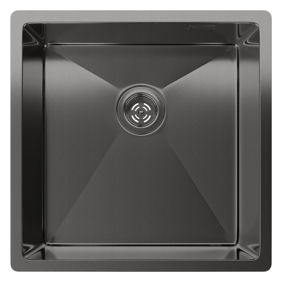 Фото Металлическая мойка Rivelato RINOX 4444 UN PVD black нерж.стал подстольный монтаж 1 чаша 440*440*200 мм
