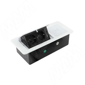 Картинка PULSE ПОП-АП Выдвижной блок розеток, 265*118 мм, 2 розетки, 1 USB, 1 USB Type-C, быстрая зарядка, беспроводная зарядка, белый, POP-UP (PU-S-2S1A1C-FW-WH)