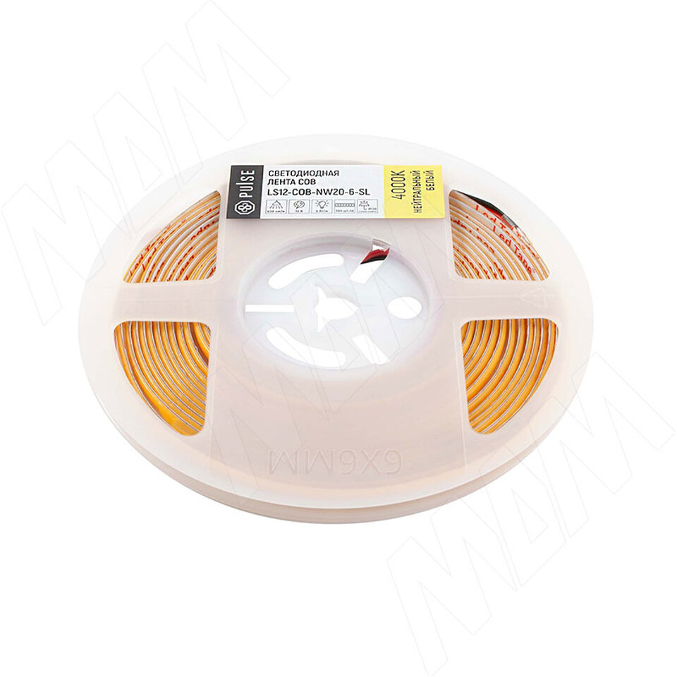 Фото PULSE ЛЮКС COB лента светодиодная, 504 диодов, 12V, 5 м, основание 5 мм, CRI 90, нейтральный белый 4000К, IP20, 6W/1м, LUX (LS12-COB-NW20-6-SL)