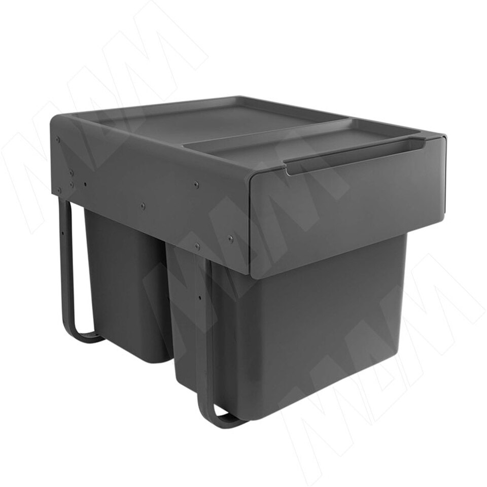 Фото PULSE EASYBOX F45 Корзина встраиваемая для мусора выдвижная с доводчиком и крышкой-полкой, объём 44 (2x22) л, цвет тёмно-серый (EMB452-44DG)