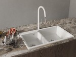 Превью картинка Смеситель для кухни Rivelato Asti U-обр. с выдвижной лейкой D-35мм Белый 101/хром #3