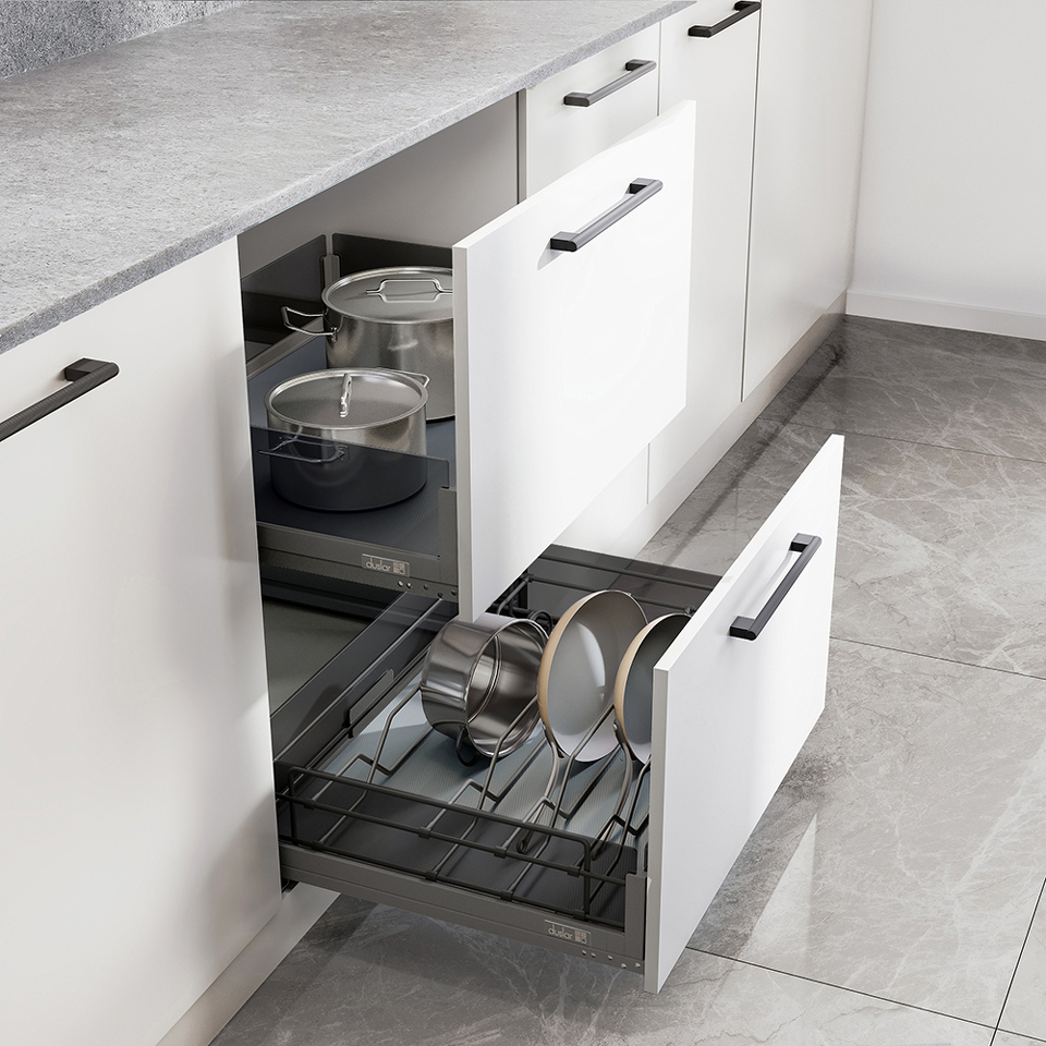 Фото Duslar Комплект из 2-х корзин MATRIX, с держателем и без, выдвижной фасад 700 мм, антрацит