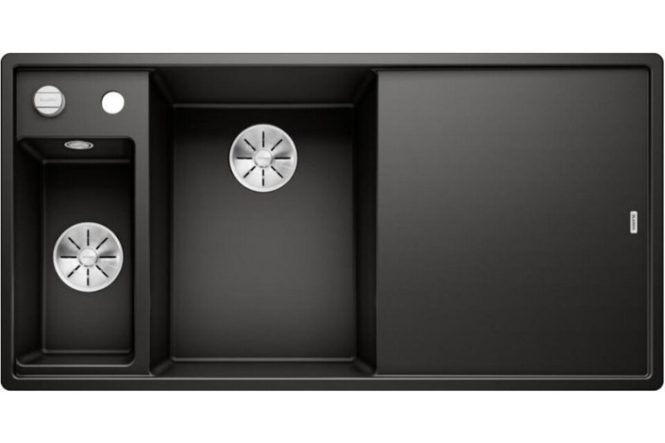 Фото Гранитная мойка Blanсo AXIA III 6 S черный чаша слева, разделочный столик ясень c кл.-авт. InFino®