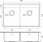 Превью картинка Металлическая мойка Rivelato RINOX 8050 B2 нерж.сталь 2 чаши 800*500*200 мм #2