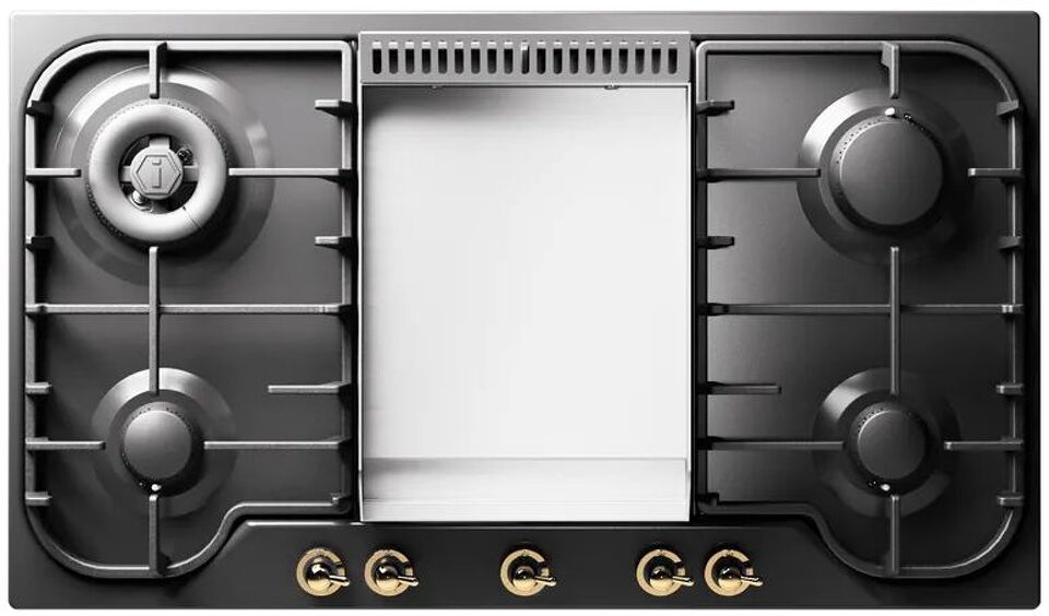 Фото Газовая варочная панель ILVE HCB90FCN/MGG матовый графит (фурн. латунь)