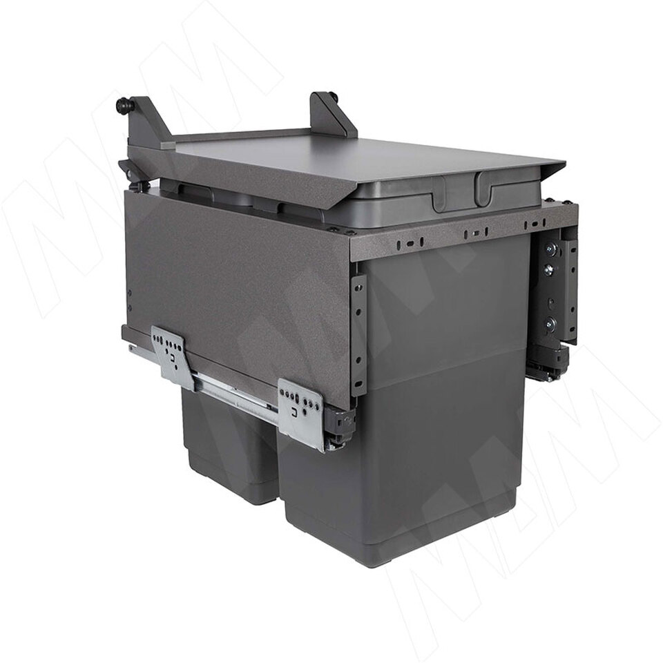 Фото Vibo GLOBE 2.0 M40A Система сортировки и хранения, 2 емкости (20л+20л), креп. фасада, полн.выдв., плавн.закр., направл. Nova Pro, автоматическая крышка. (PG2GME402AGM)