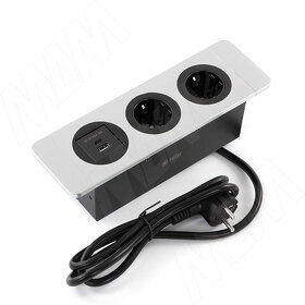 Картинка PULSE ДЕСК Открытый блок розеток, 254*80 мм, 2 розетки, 1 USB, 1 USB Type-C, быстрая зарядка, серебро, DESK (DS-S-2S1A1C-F-AL)
