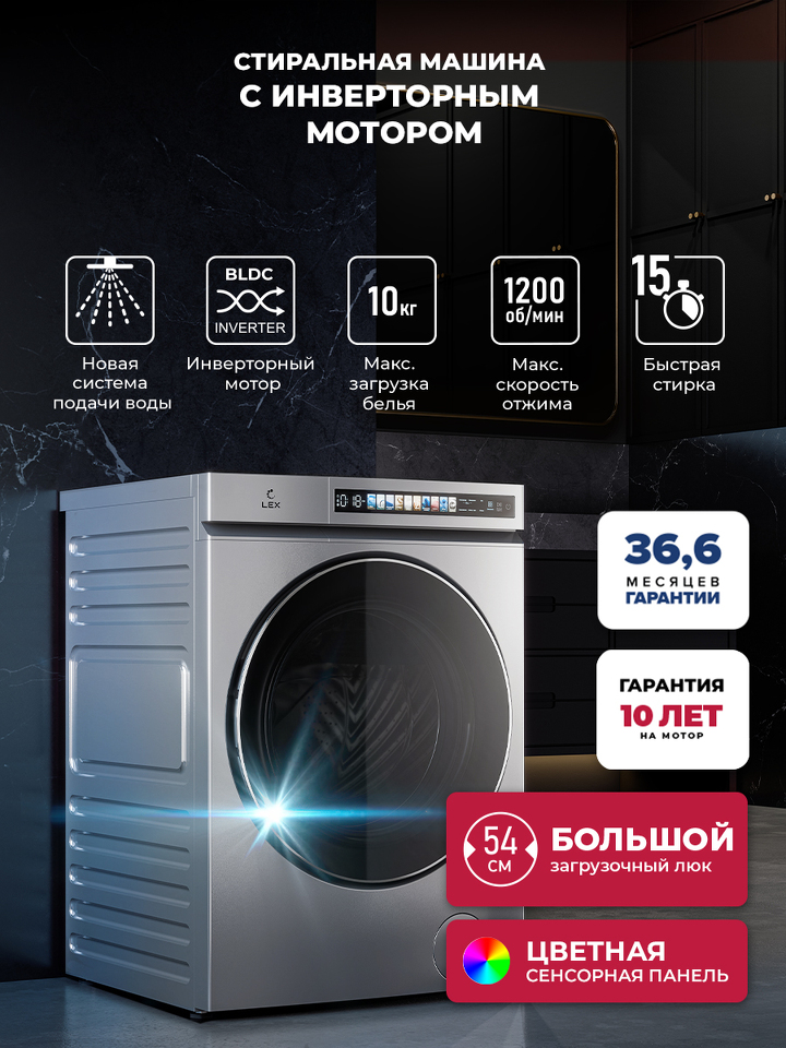 Фото Стиральная машина с фронтальной загрузкой Lex LWM10012 GRID MAGNA Стиральная машина