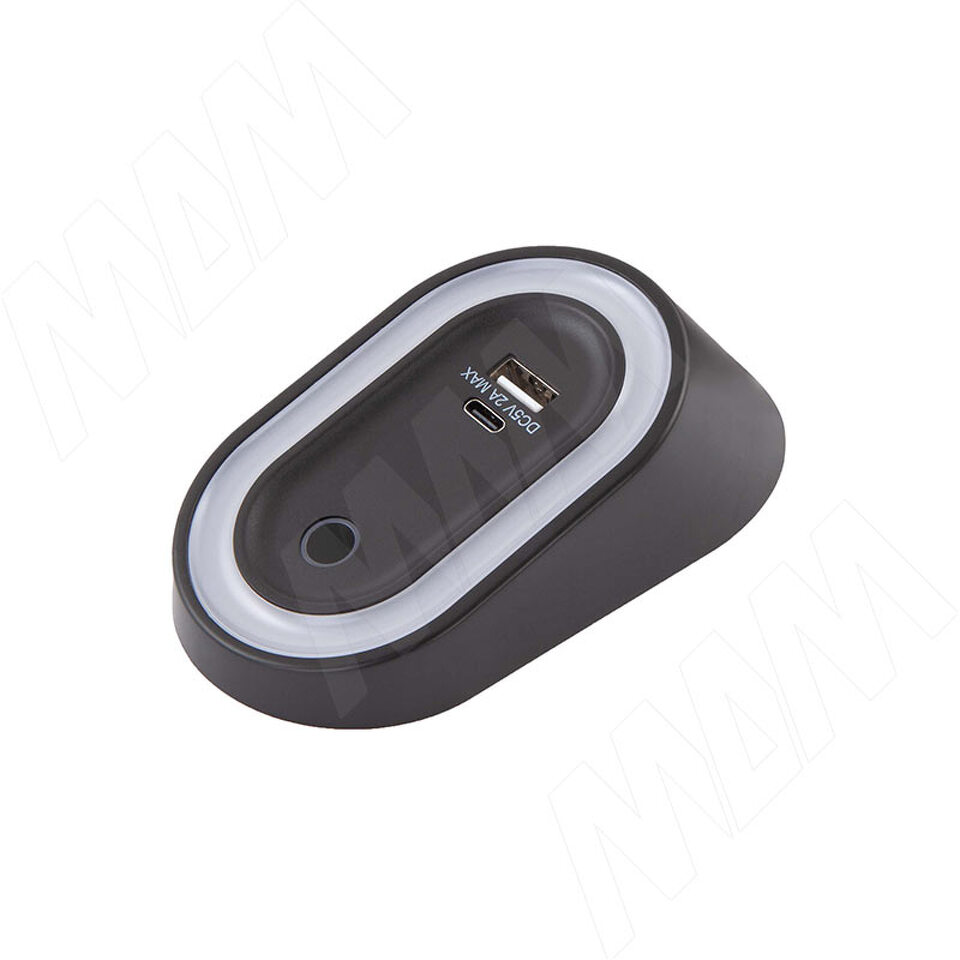 Фото PULSE АУРА Светильник овальный с выключателем на взмах, диммируемый, USB, 12V, 2,5W, черный, AURA (AU12-MSUSB-BL-NW3)