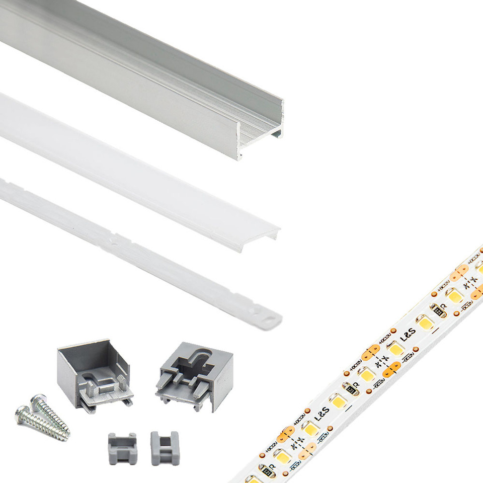 Фото L&S Italy Комплект для сборки светильника из профиля DLIGHT MEC, рассеивателя, заглушек, креплений и ленты