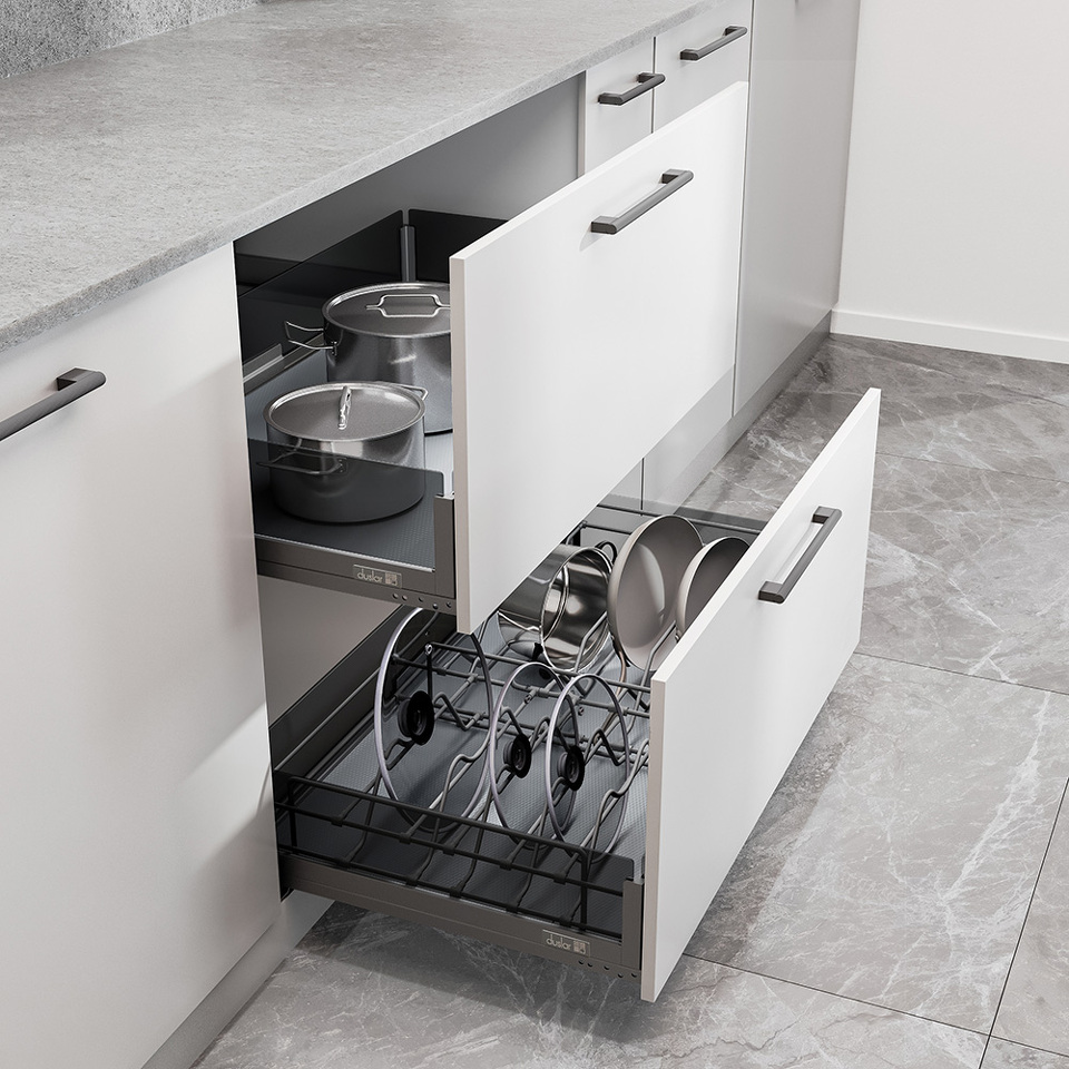 Фото Duslar Комплект из 2-х корзин MATRIX, с держателем и без, выдвижной фасад 800 мм, антрацит