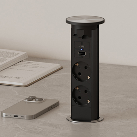 Картинка Duslar Розетка TWIN, автоматическое выдвижение, врезная, черный