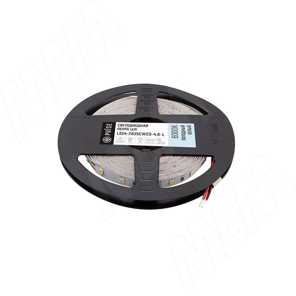 Фото PULSE ЛЮКС Лента светодиодная 2835/60, 24V, 5 м, CRI 90, холодный белый 6000К, IP20, 4.8W/1м, LUX (LS24-2835CW20-4.8-L)
