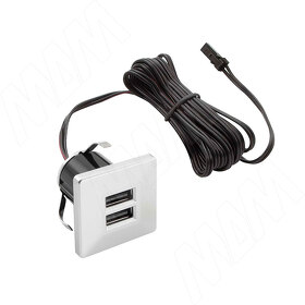 Картинка PULSE USB-розетка, врезная, квадратная, 2 USB, хром матовый (USB-2S-Q-MCR)