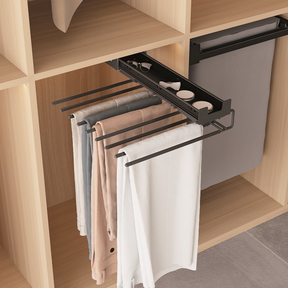 Фото MENAGE CONFORT Выдвижная брючница VITA DOS с лотком для аксессуаров, ширина 355 мм, антрацит