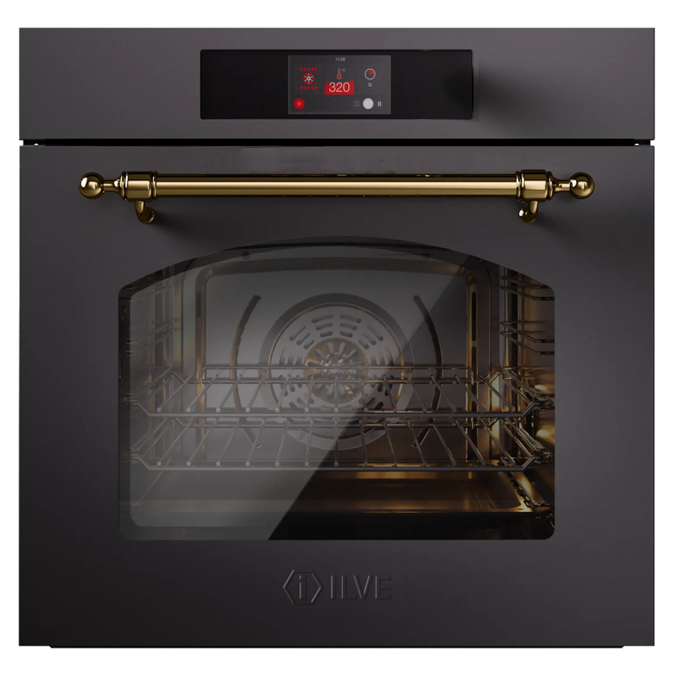 Фото Электрический духовой шкаф ILVE Nostalgie OV601NT3/MGG матовый графит (фурн. латунь)