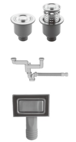 Картинка Rivelato Rinox Сифон двойной для мойки из нерж. стали, с переливом и корзинкой для мусора - PVD