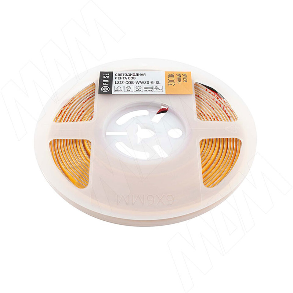 Фото PULSE ЛЮКС COB лента светодиодная, 504 диодов, 12V, 5 м, основание 5 мм, CRI 90, теплый белый 3000К, IP20, 6W/1м, LUX (LS12-COB-WW20-6-SL)