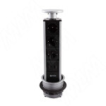 Превью картинка PULSE ПОСТ Выдвижной блок розеток, d=90 мм, 3 розетки, 1 USB, 1 USB Type-C, быстрая зарядка, серебро, POST (PO-90-3S1A1C-F-AL) #1