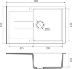 Превью картинка Гранитная мойка Rivelato LUMO 7850 1-чаш 780*500 Nero #2