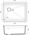 Превью картинка Гранитная мойка Rivelato LINO 554-L 1-чаш 550*440 beige scuro #3