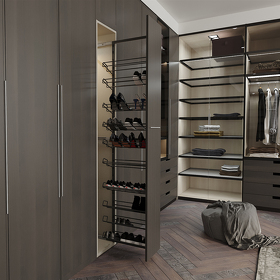 Картинка Duslar Выдвижная обувница TALL HUGO с 10-ю полками, выдвижной фасад, ширина 227 мм, высота 2100мм, антрацит