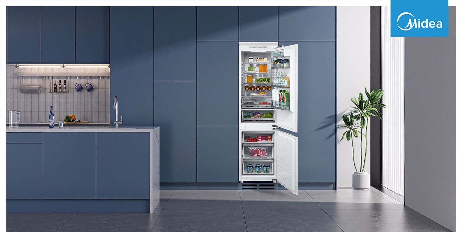 Преимущества Встраиваемый холодильник с морозильной камерой Midea MDRE416FGE01M