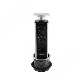 Картинка PULSE ПОСТ Выдвижной блок розеток, d=90 мм, 3 розетки, серебро, POST (PO-90-3S-AL)
