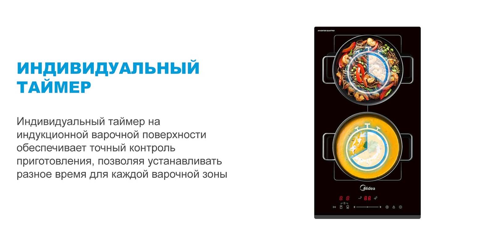 Преимущества Индукционная варочная панель домино Midea MIH37707F