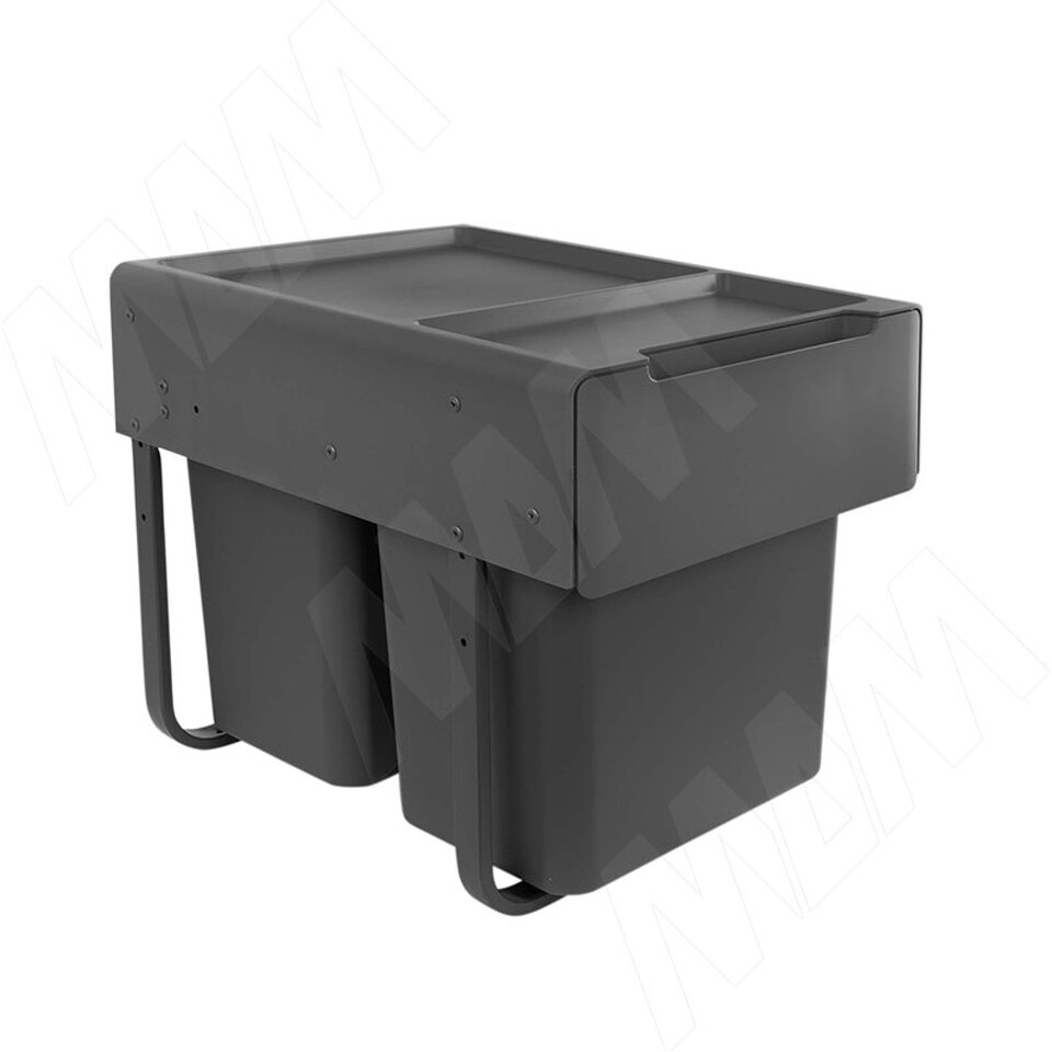 Фото PULSE EASYBOX F40 Корзина встраиваемая для мусора выдвижная с доводчиком и крышкой-полкой, объём 36 (2x18) л, цвет тёмно-серый (EMB402-36DG)