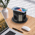 Превью картинка PULSE ПУФФ Выдвижной блок розеток, d=122 мм, 4 розетки, 2 USB, 2 USB Type-C, быстрая зарядка, беспроводная зарядка, черный, PUFF (PU-120-4S2A2C-FW-BL) #4